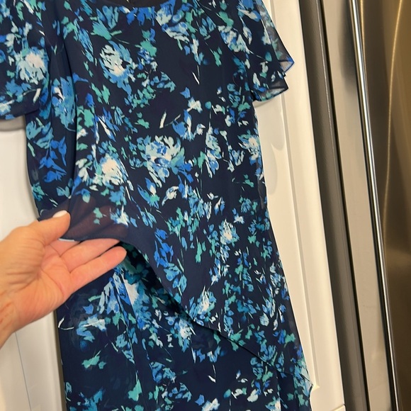 Jacques Vert Collection Blue Floral Chiffon Midi Cocktail Dress Size 10 - Picture 5 of 17